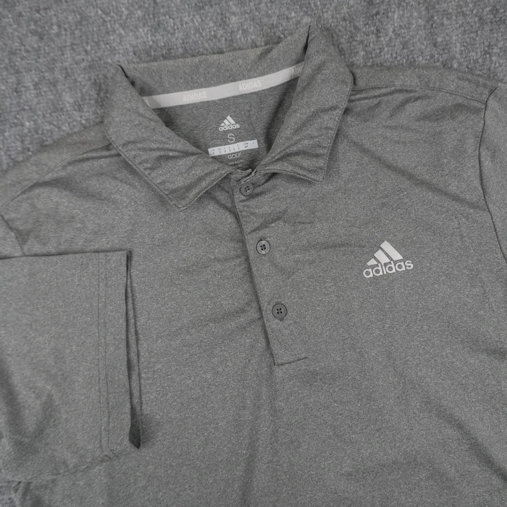 Adidas Golf Polo Shirt Mens Small Gray Heather Performance Short Sleeve Logo